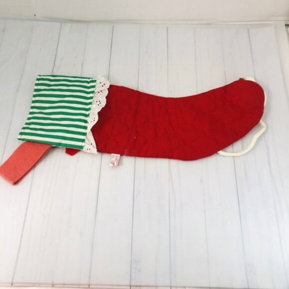 19" Christmas Stocking Annalee Mobilitee Mouse Red Quilted Green White - Picture 7 of 16